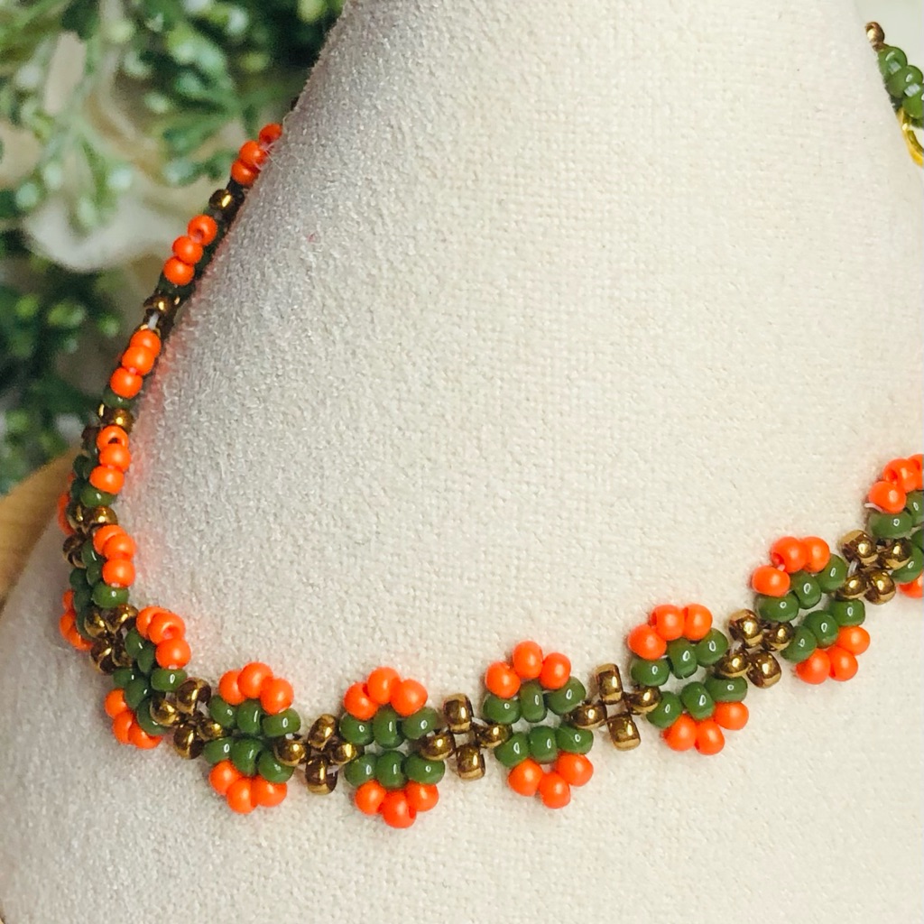 Fall Beaded Orange Bracelet Green Gold Heart Clasp Butterfly Charm Crystal New 14$